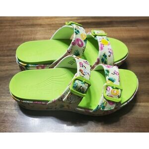Dansko Kandi Molded Pool Sandals Womens 39 (8.5 US) Green Flamingo Slide Strap